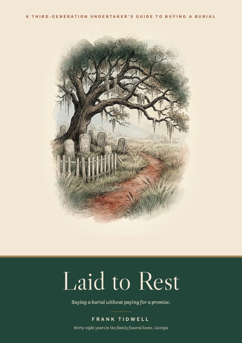 Laid to Rest by Frank Tidwell, book cover with an ink drawing of a live oak over a small Georgia churchyard
